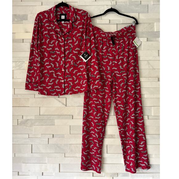 1 ECHO NWT Festive Zebra Notch Pajamas Long Sleeve Button Top Pants Set PJs L - Picture 2 of 10